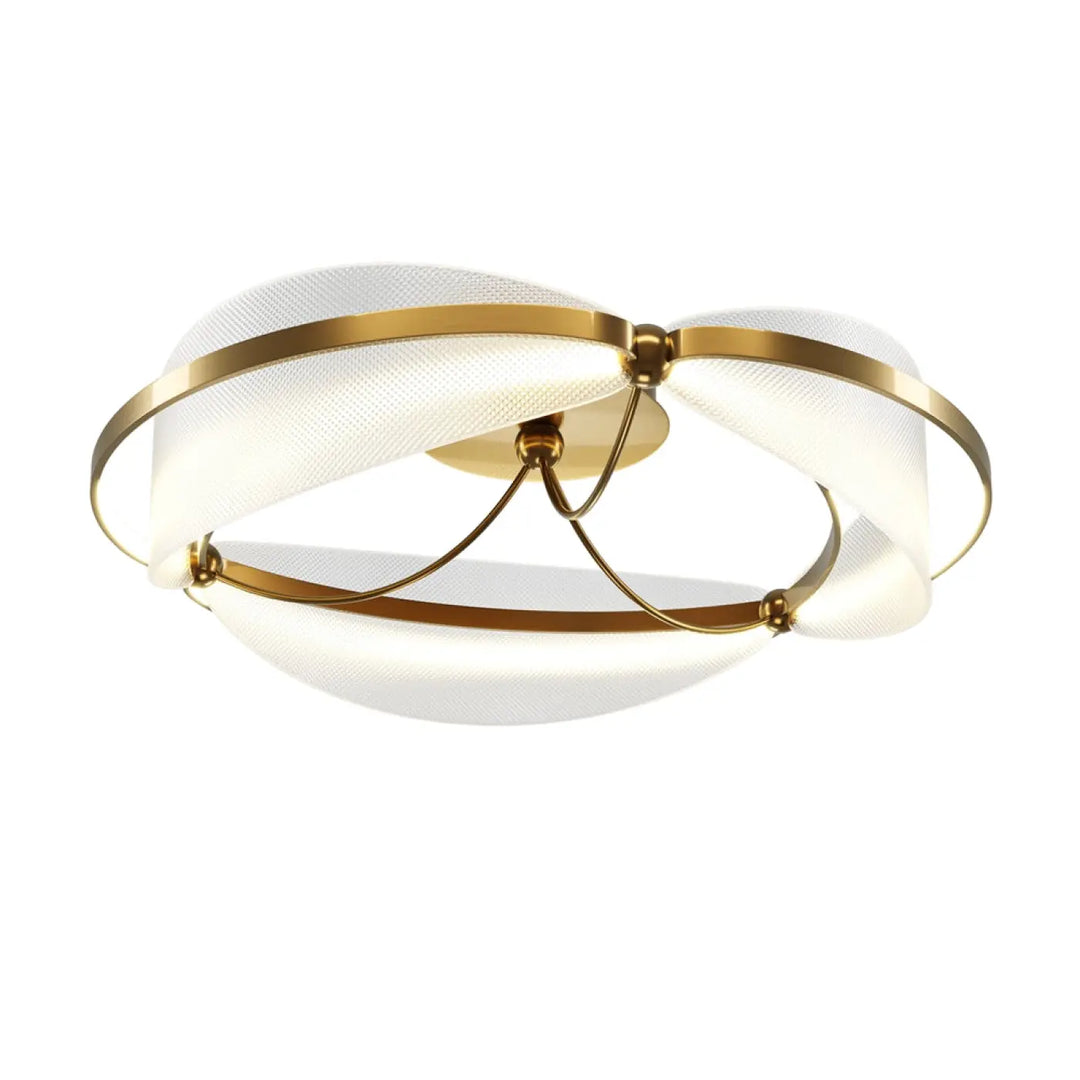 Luminaire plafonnier breeze avec cadre métal doré et abat-jours en acrylique texturé blanc pour salle à manger
