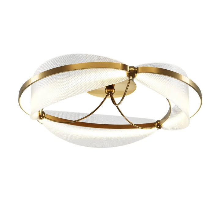 Luminaire plafonnier breeze avec cadre métal doré et abat-jours en acrylique texturé blanc pour salle à manger