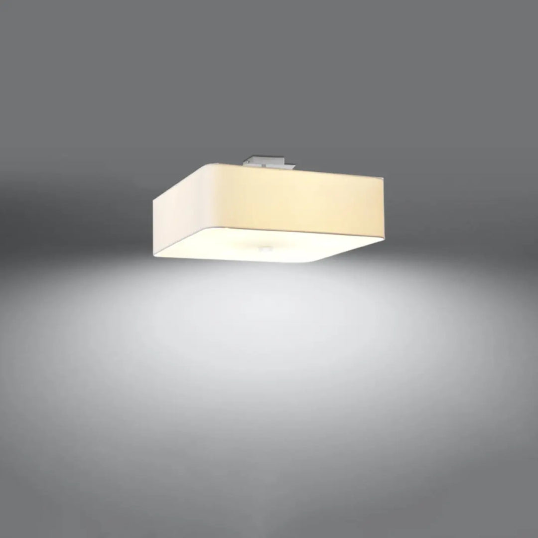 Luminaire Plafonnier blanc allumée, vue rapprochée