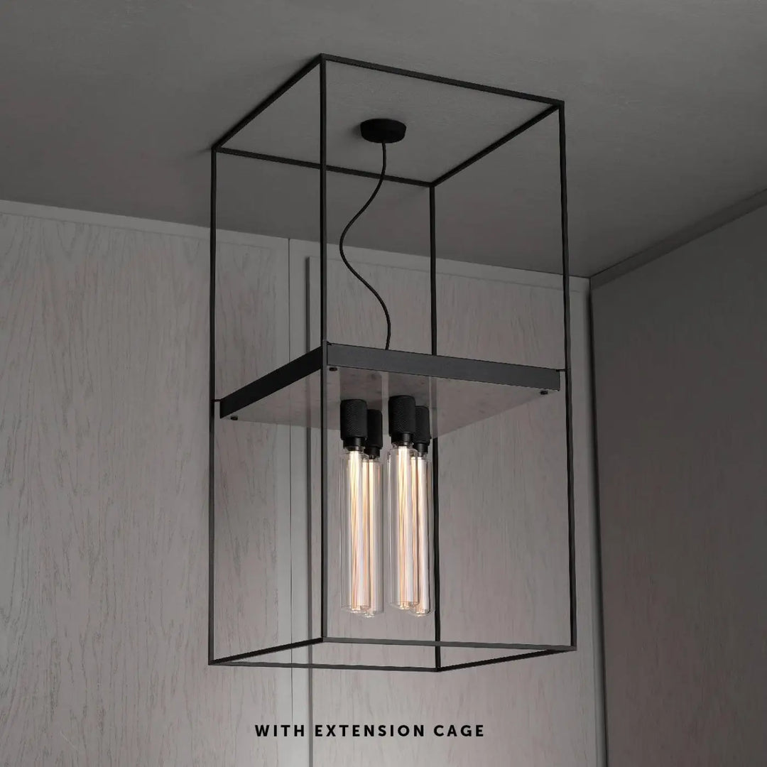 Plafonnier Caged 4.0 en marbre blanc et cage en métal noir mat #couleur_blanc