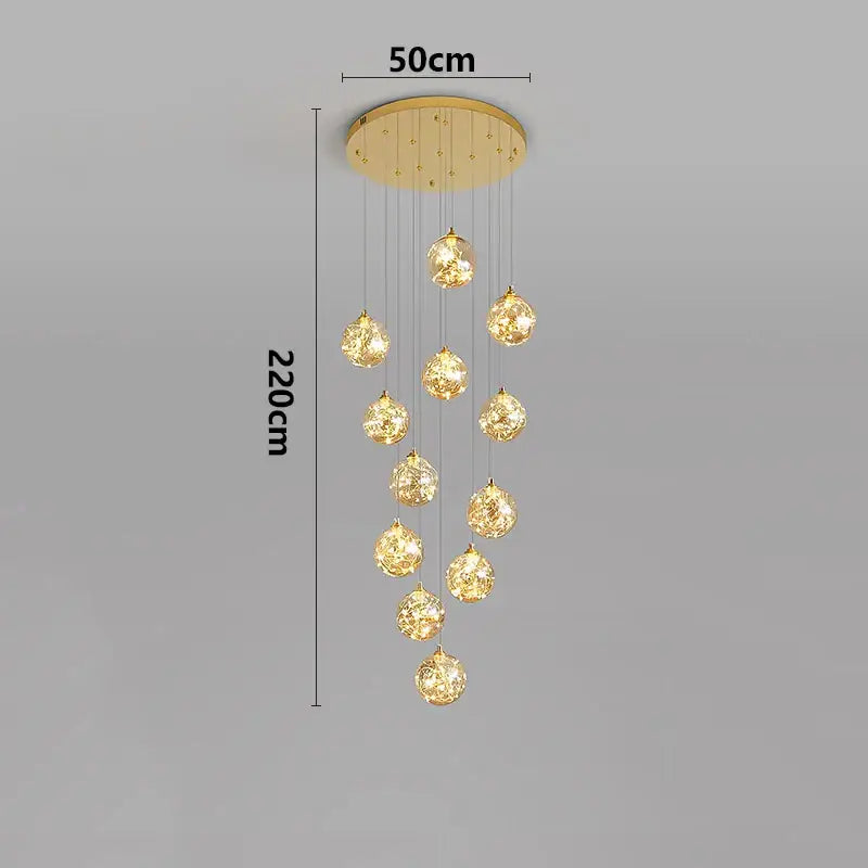 Plafonnier cascade moderne à LED dorées suspendues

