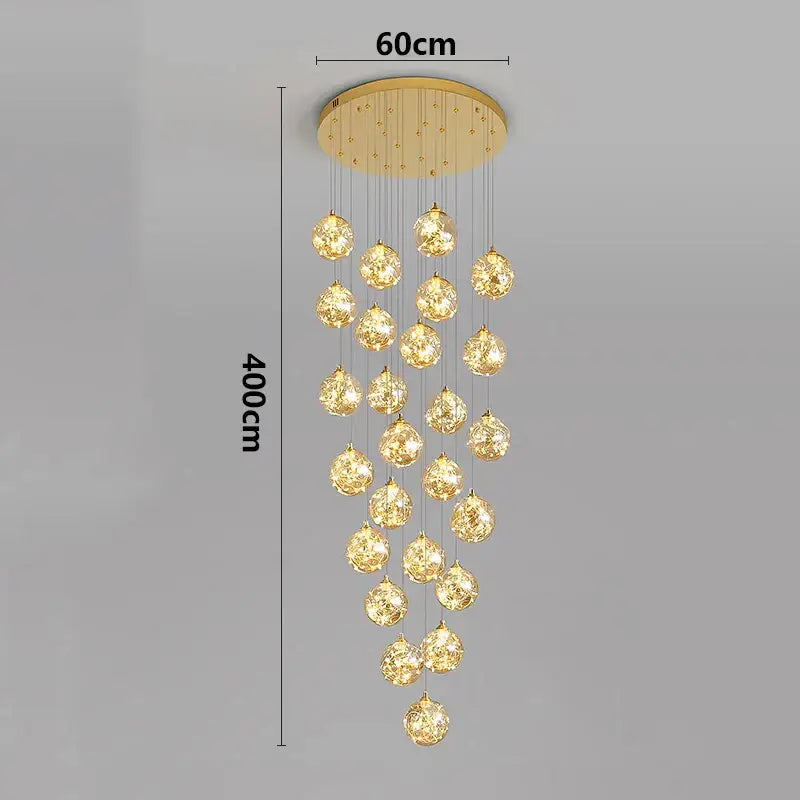 Plafonnier cascade moderne à LED dorées suspendues

