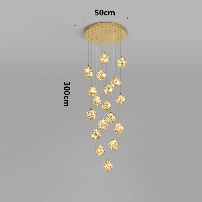 Plafonnier cascade moderne à LED dorées suspendues

