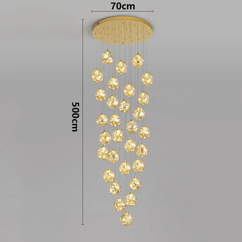 Plafonnier cascade moderne à LED dorées suspendues

