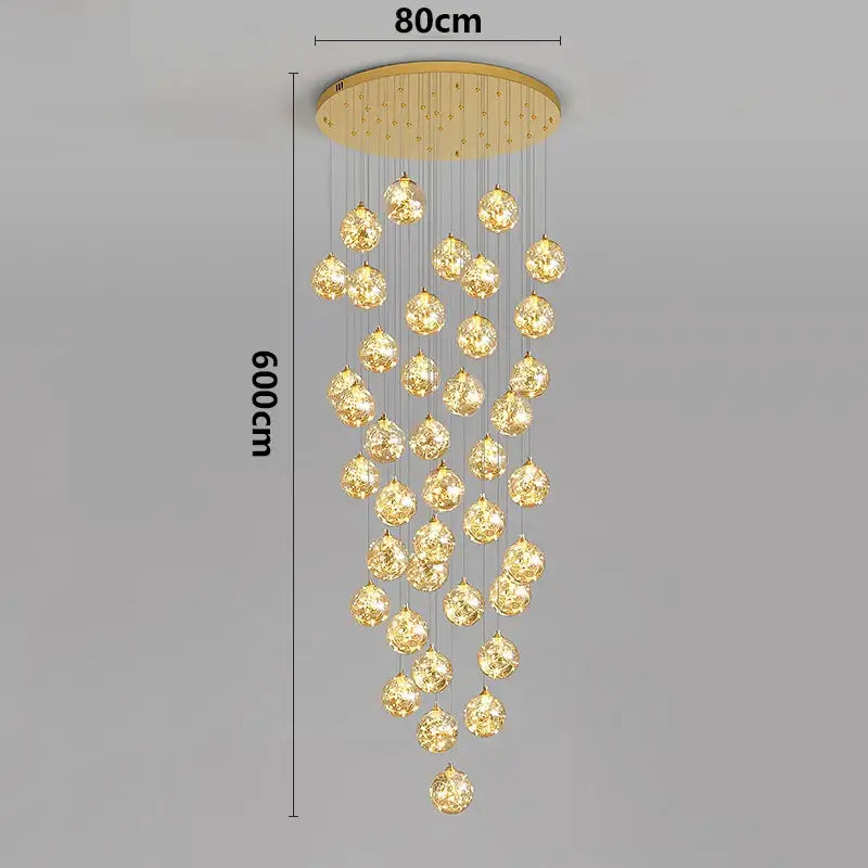 Plafonnier cascade moderne à LED dorées suspendues


