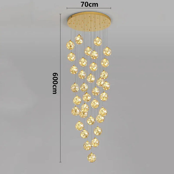 Plafonnier cascade moderne à LED dorées suspendues

