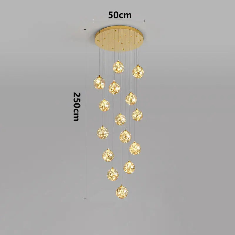 Plafonnier cascade moderne à LED dorées suspendues

