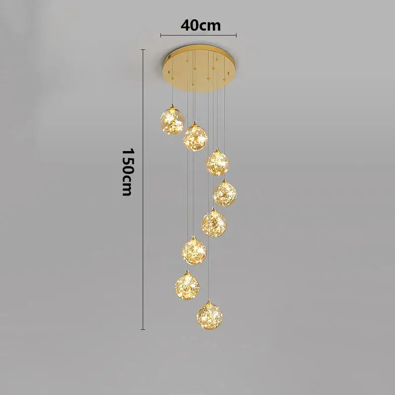 Plafonnier cascade moderne à LED dorées suspendues

