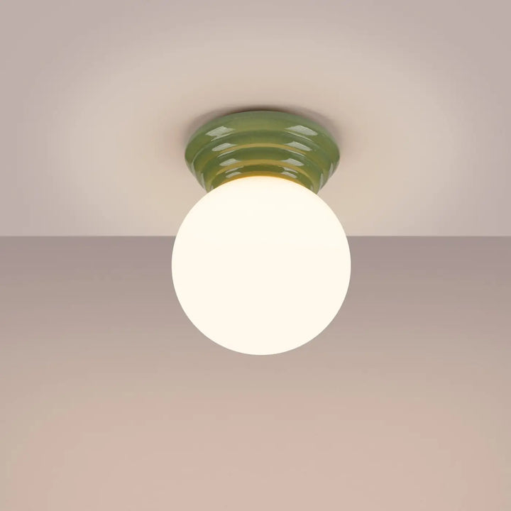 Luminaire plafonnier vert olive allumé