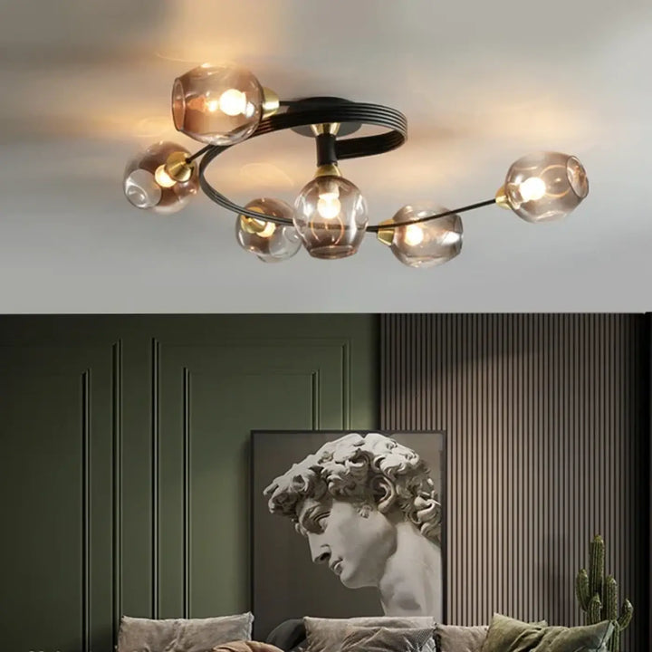 Plafonnier Contemporain Avec Boules Verre Transparent Élégant