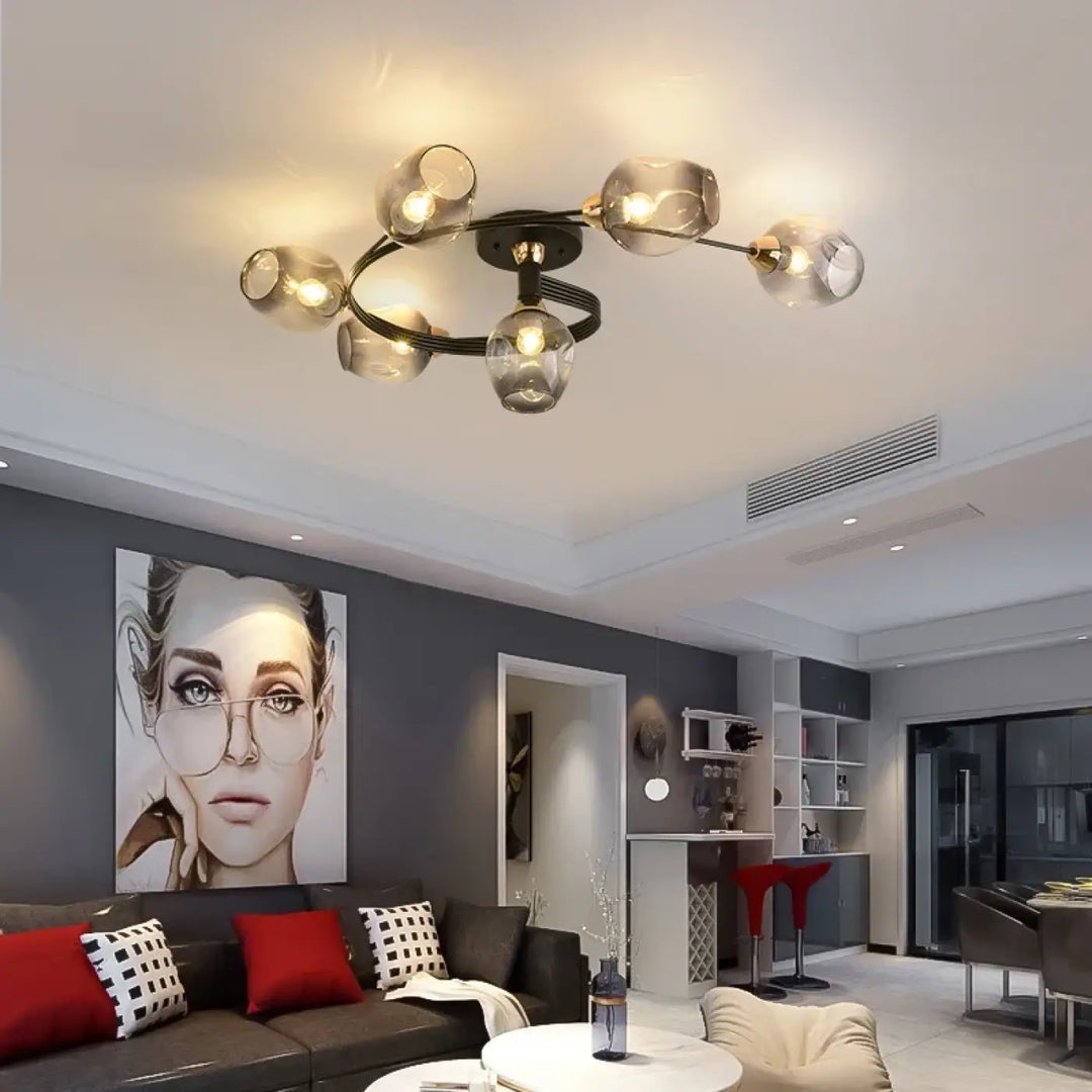 Plafonnier Contemporain Avec Boules Verre Transparent Élégant