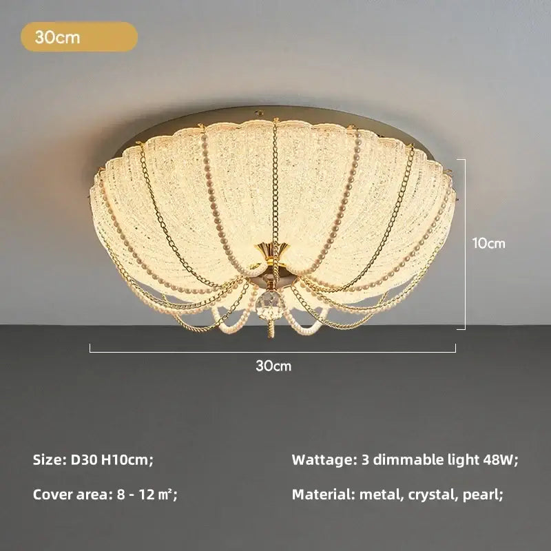 Plafonnier cristal doré style royal perles élégantes luxe