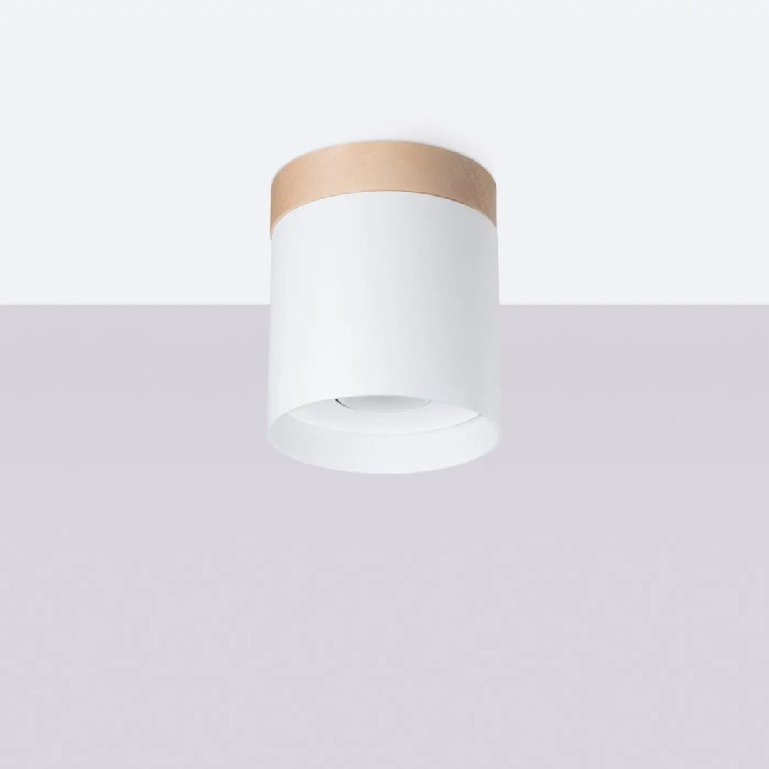Plafonnier blanc/bois naturel éteint