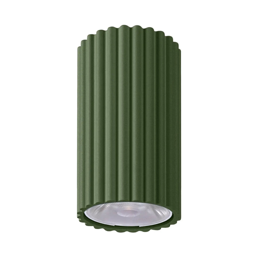 Luminaire plafonnier ivar vert olive led 4000k cylindrique avec abat-jour modernes rainurés et large angle d éclairage design expressif