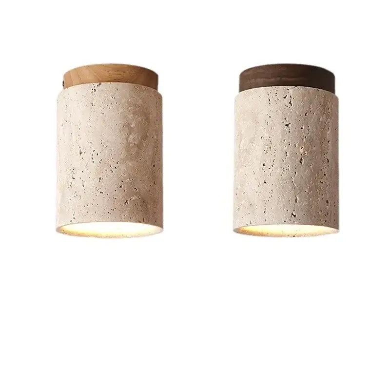 Plafonnier Cylindrique En Pierre Avec Finition En Bois

