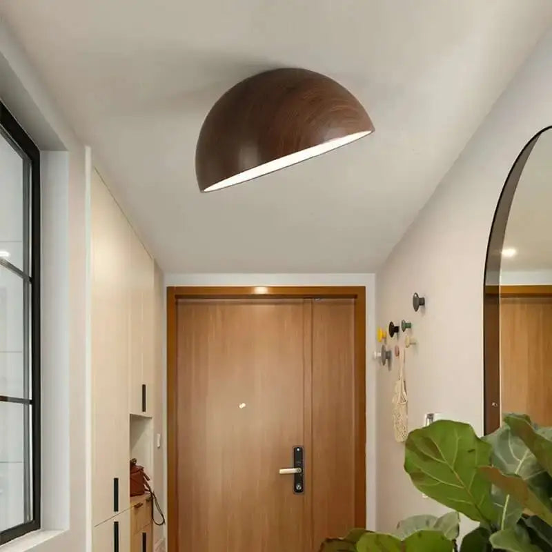 Plafonnier demi sphère bois led design moderne naturel