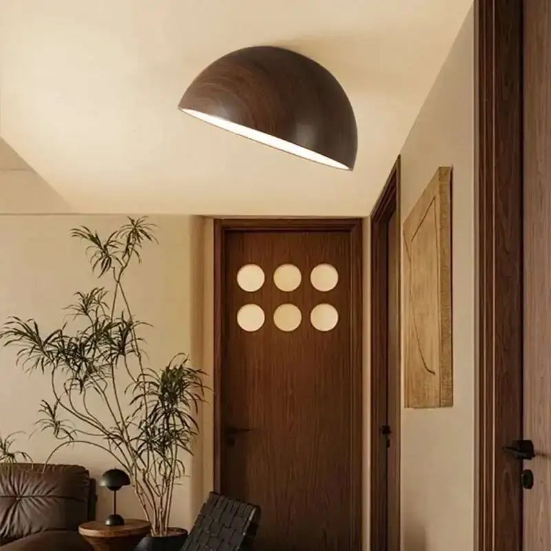 Plafonnier demi sphère bois led design moderne naturel