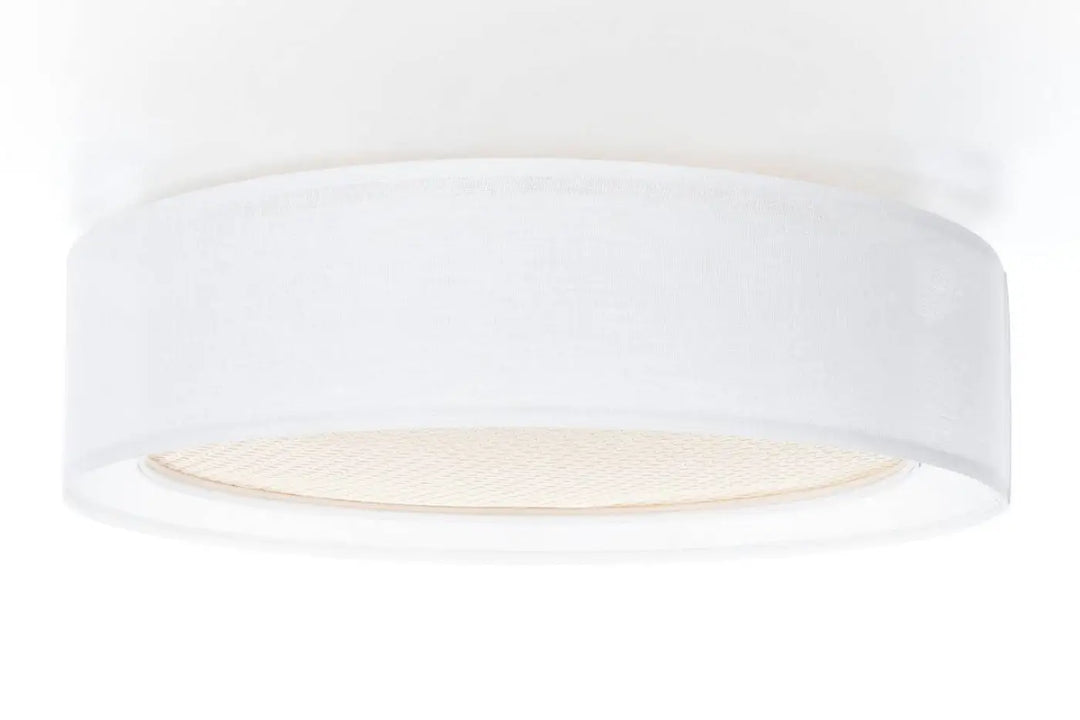 Luminaire plafonnier design blanc crème avec diffuseur éclairé et finition mate en rotin naturel pu ro rattan