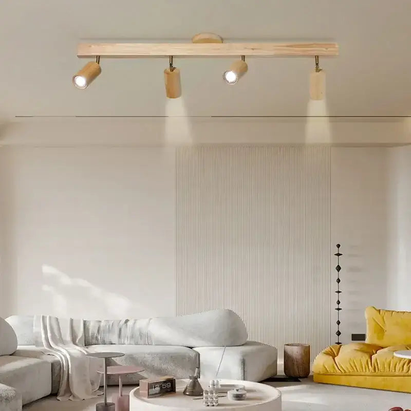 Plafonnier bois spots led orientables style moderne élégant