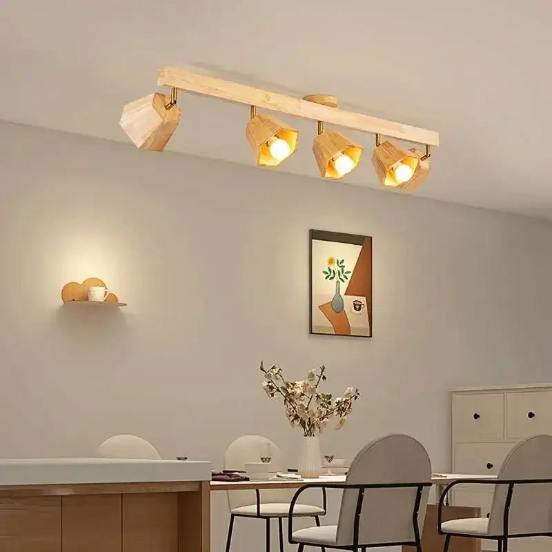 Plafonnier bois spots led orientables style moderne élégant