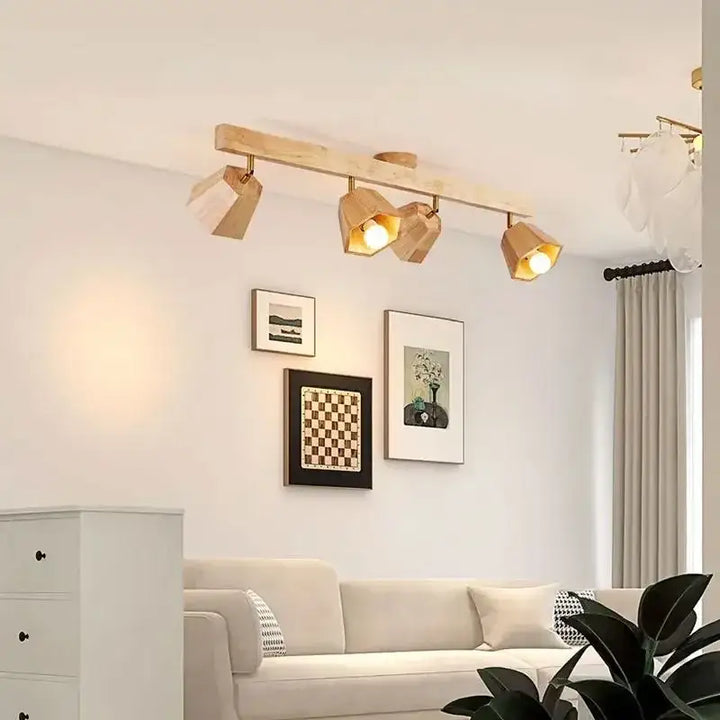 Plafonnier bois spots led orientables style moderne élégant