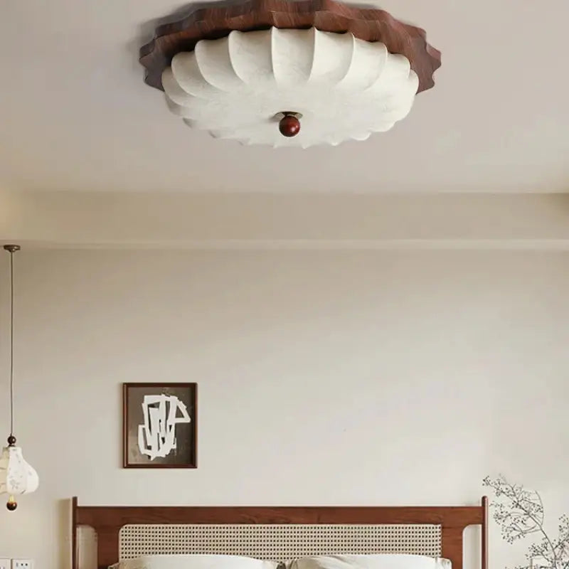 Plafonnier design en bois et tissu style lanterne vintage