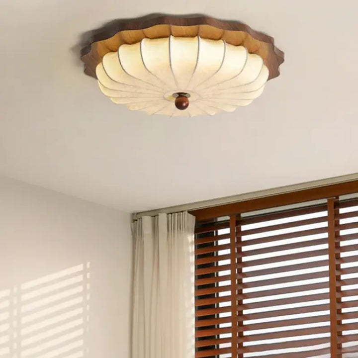 Plafonnier design en bois et tissu style lanterne vintage