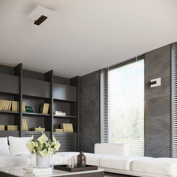 Luminaire plafonnier lappo avec design rectangulaire moderne blanc et panneau accent wenge en bois lappo