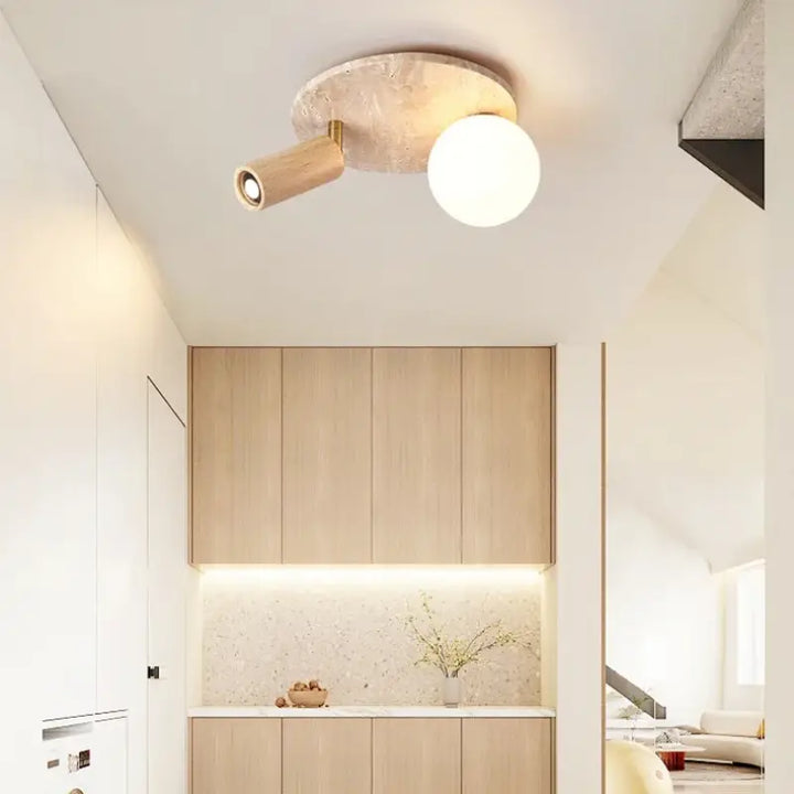 Plafonnier design élégant en pierre et bois moderne style