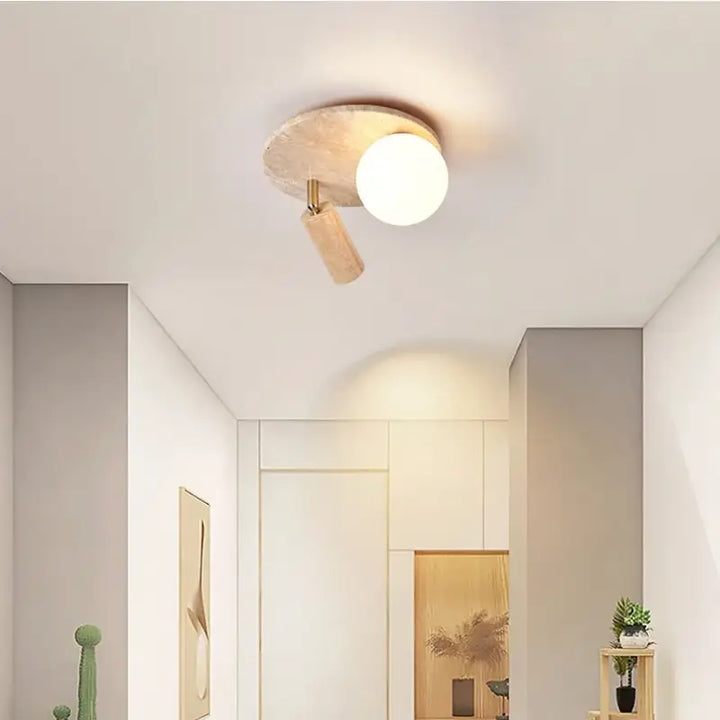 Plafonnier design élégant en pierre et bois moderne style