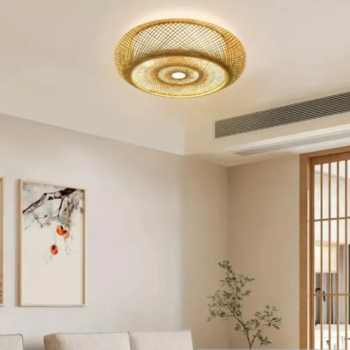 Plafonnier design moderne tissé led éclairage raffiné doré chic