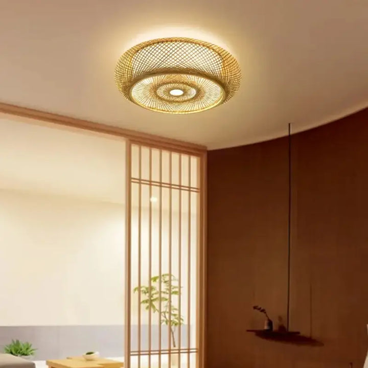 Plafonnier design moderne tissé led éclairage raffiné doré chic