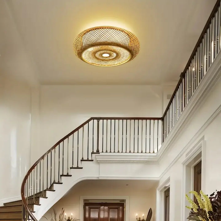 Plafonnier design moderne tissé led éclairage raffiné doré chic