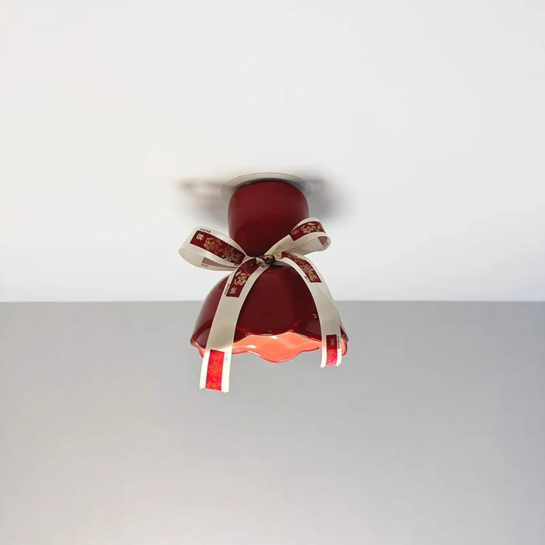 Luminaire plafonnier en céramique rouge brillant avec un nœud décoratif pour une décoration intérieure raffinée d’un objet pensé giftY