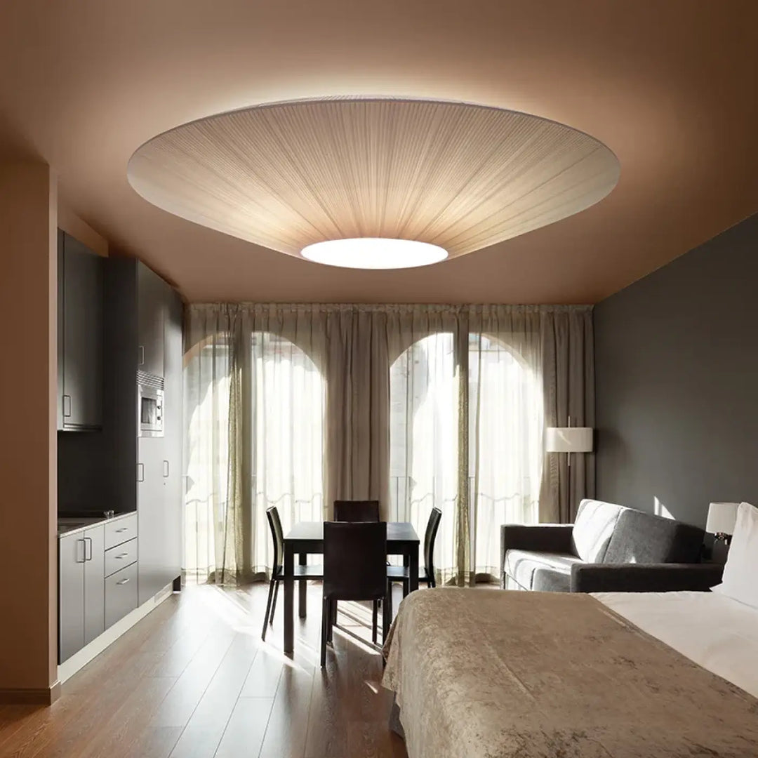 Plafonnier Design Rond Effet Tissu Lumineux Et Sculptural Élégant