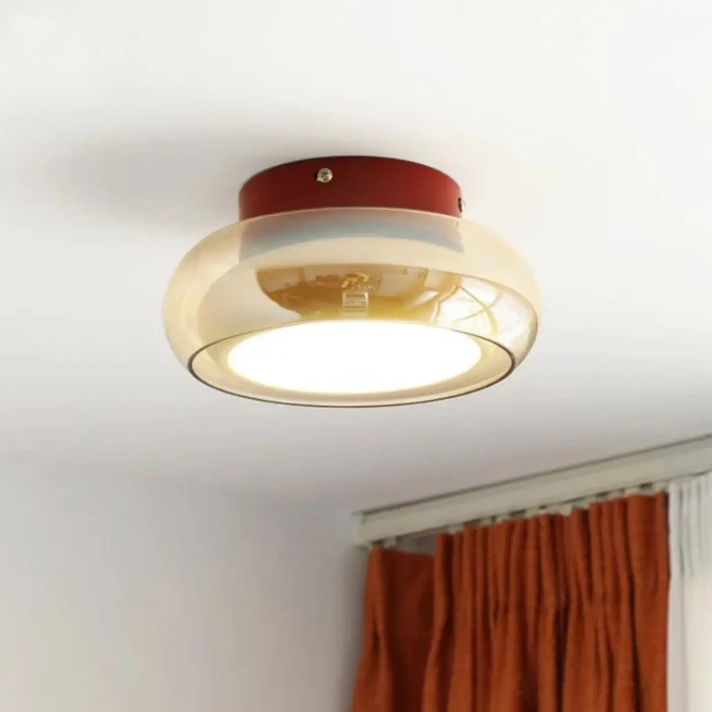 Plafonnier design rond en verre ambré style rétro chic