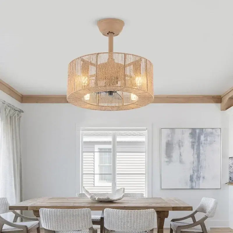 Plafonnier design en rotin tressé cylindrique moderne

