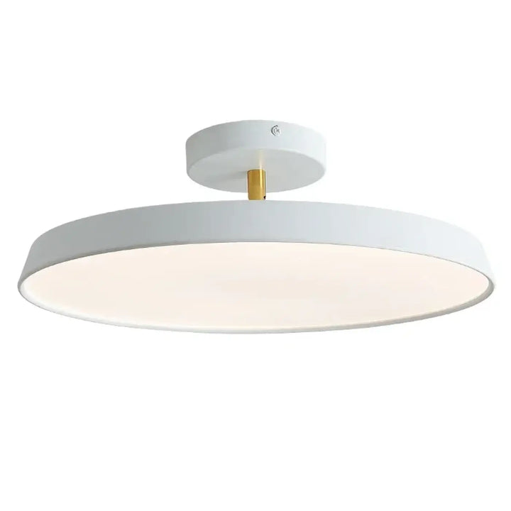 Luminaire plafonnier fisaka design scandinave rond blanc avec tige centrale dorée moderne