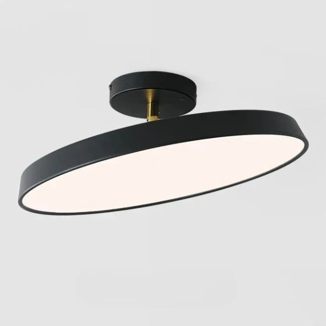 Luminaire plafonnier fisaka design scandinave rond noir mat avec fixation centrale dorée moderne