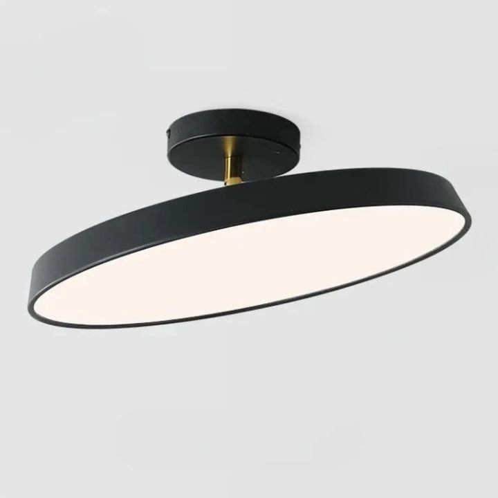 Luminaire plafonnier fisaka design scandinave rond noir mat avec fixation centrale dorée moderne