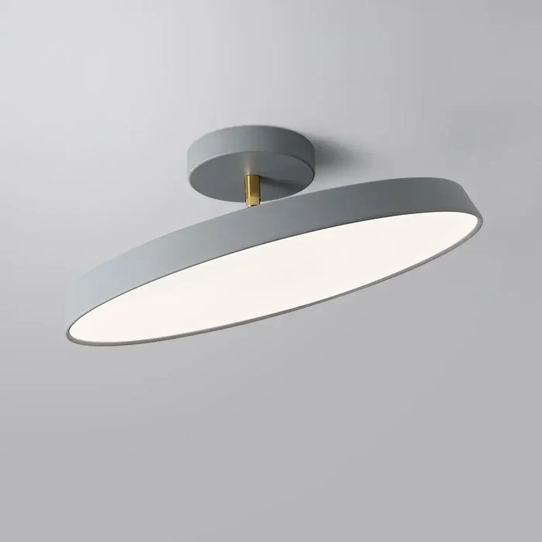 Luminaire plafonnier fisaka design scandinave rond gris mat avec accent doré sur tige de fixation