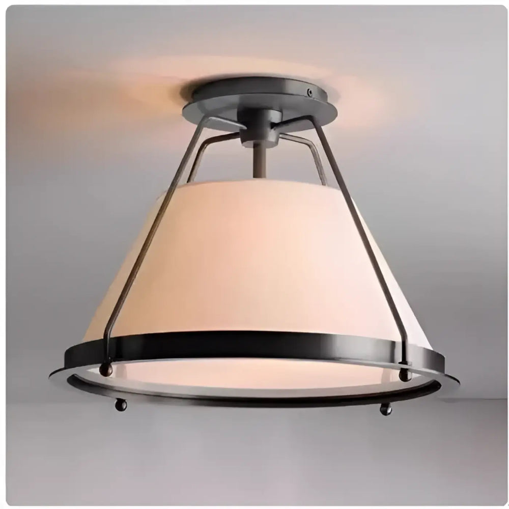 Luminaire plafonnier hevya avec cadre métal noir mat et abat-jour tissu écru, charme contemporain et présence lumineuse