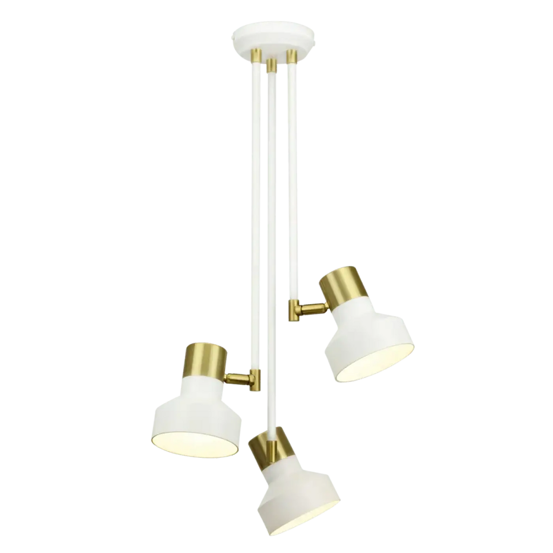 Plafonnier dorothy blanc moderne en laiton avec trois bras articulés réglables pour un éclairage design