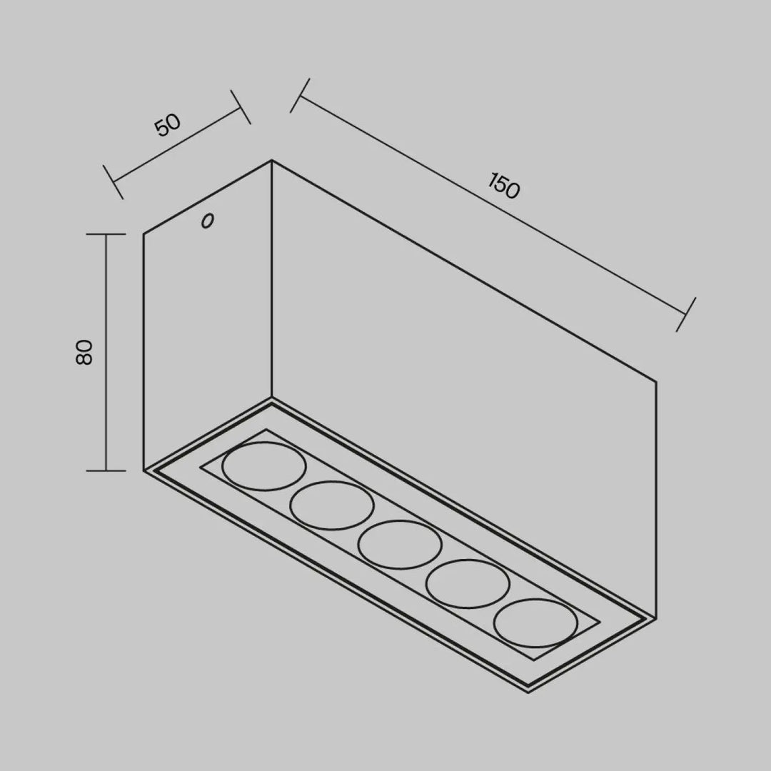 Plafonnier extérieur ares en métal graphite avec quatre ampoules led circulaires long d’une galerie 150mm x 80mm x 50mm