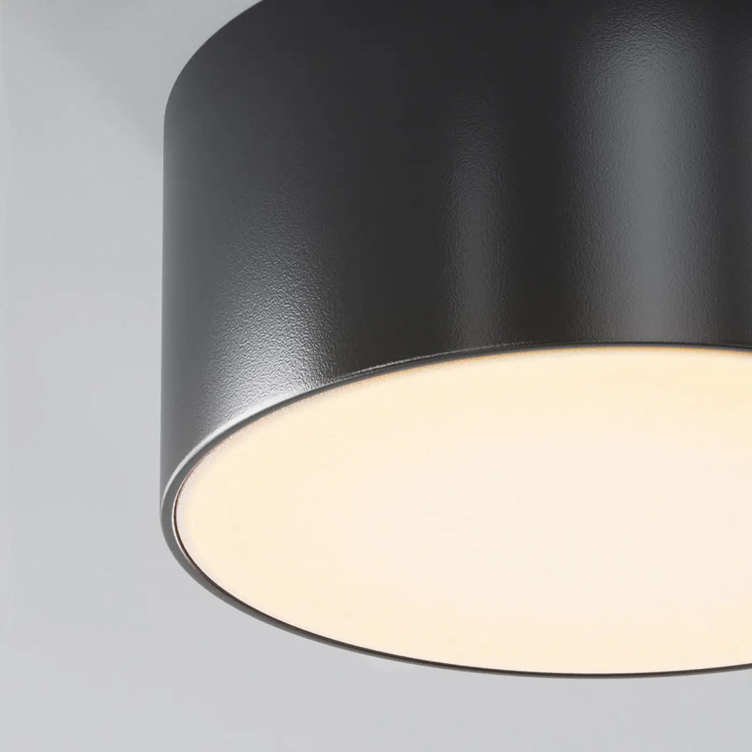Plafonnier zon extérieur led cylindrique noir mat avec lumière chaude diffusée pour usage extérieur