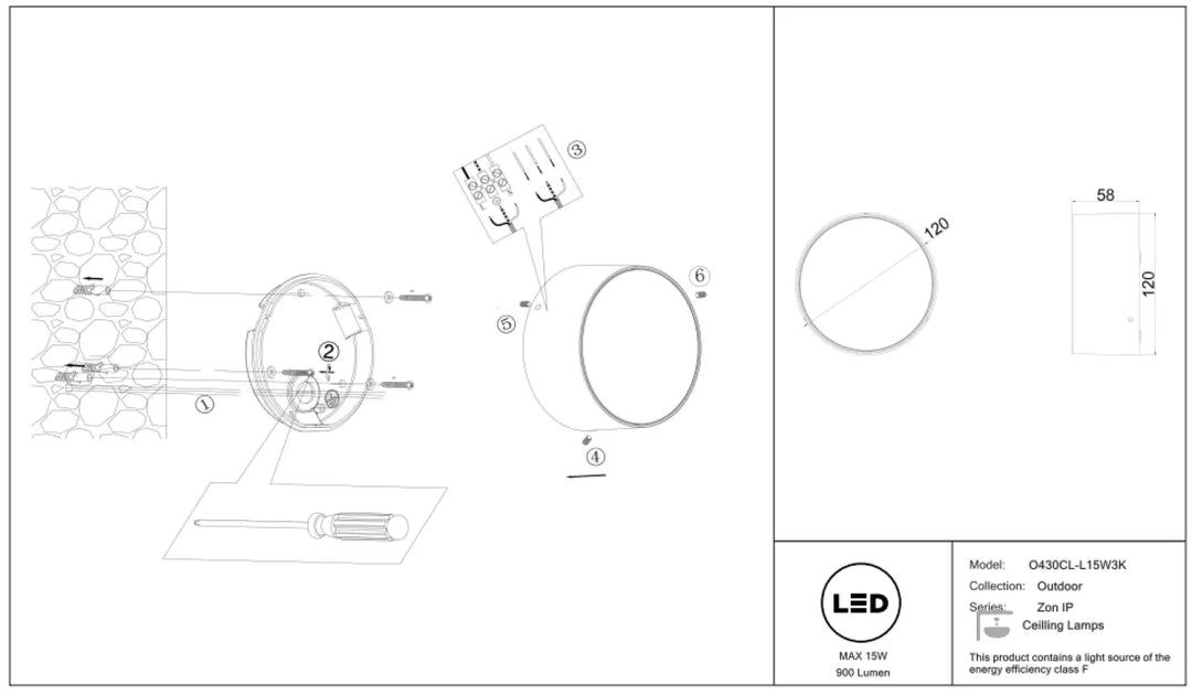 Plafonnier zon led cylindre 900 lumens modèle extérieur o43cl-l15w3k pour éclairage extérieur moderne
