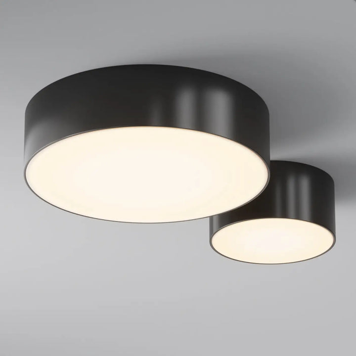 Plafonnier zon extérieur led en cylindre noir mat avec éclairage chaud diffus pour luminaire extérieur plafonnier