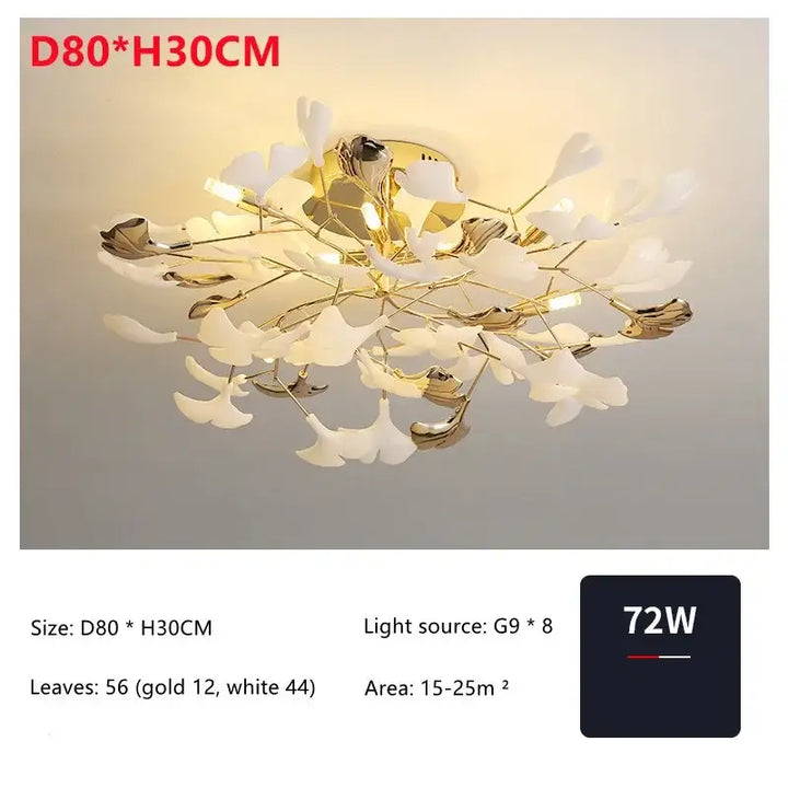 Plafonnier feuilles dorées style floral moderne et chic