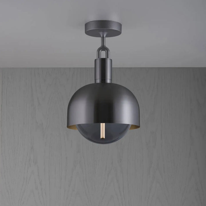 Plafonnier Forked modèle moyen à abat-jour et globe fumé, finition grise #couleur_gris