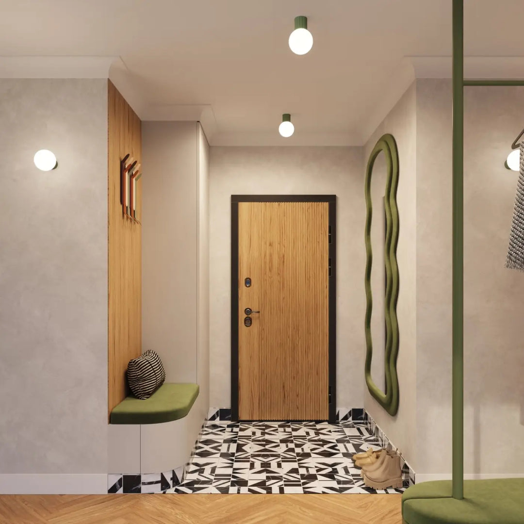 Luminaire Plafonnier vert olive dans un intérieur contemporain